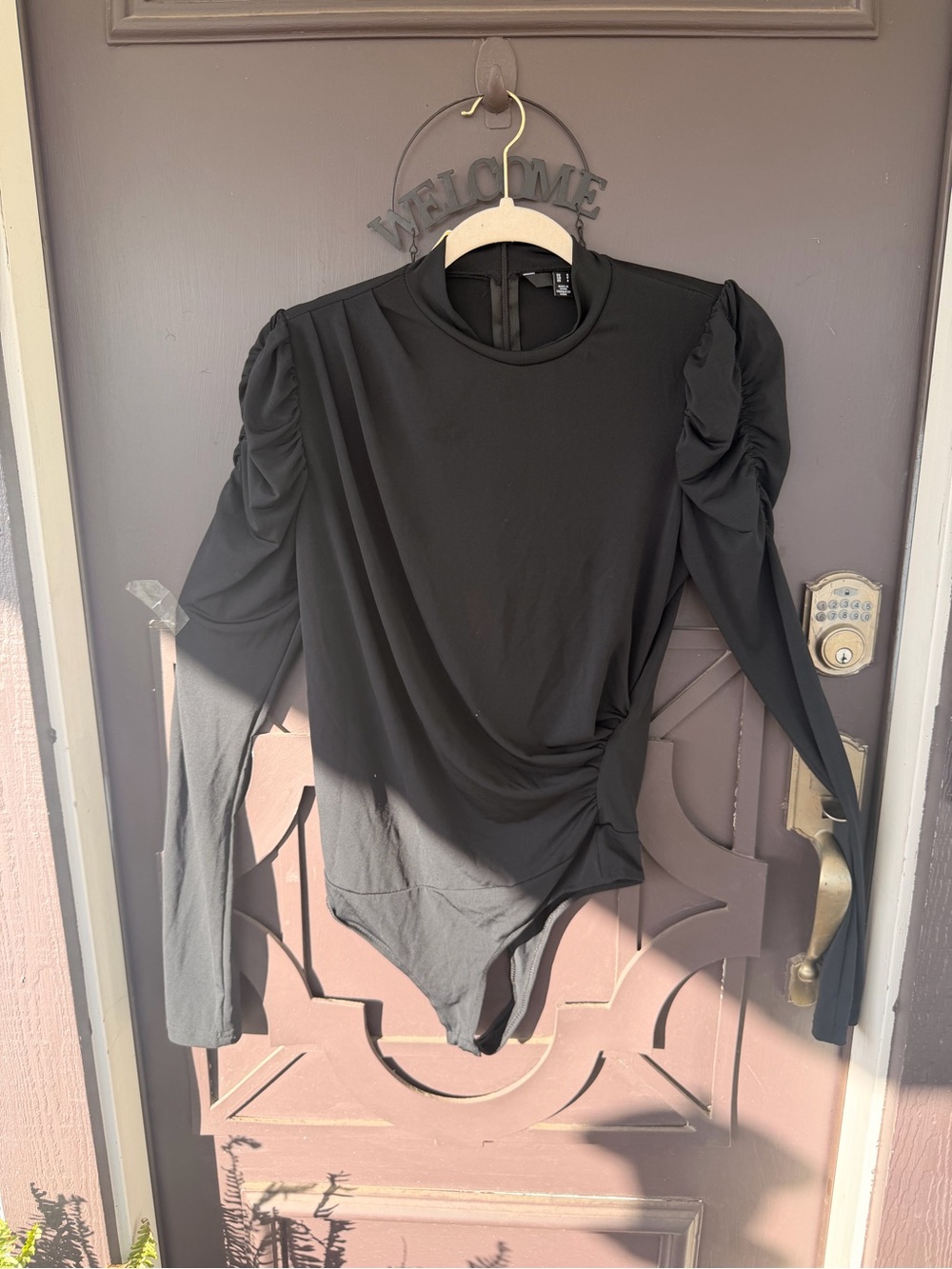 Vero Moda Black Ruched-Shoulder Long Sleeve Bodysuit